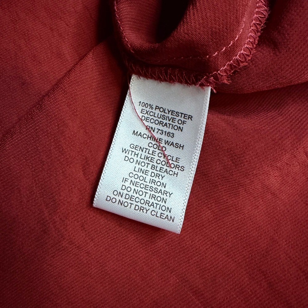 Melissa Paige Blouse Red Polyester V-Neck Contrast Trim Casual Chic S - Picture 5 of 5